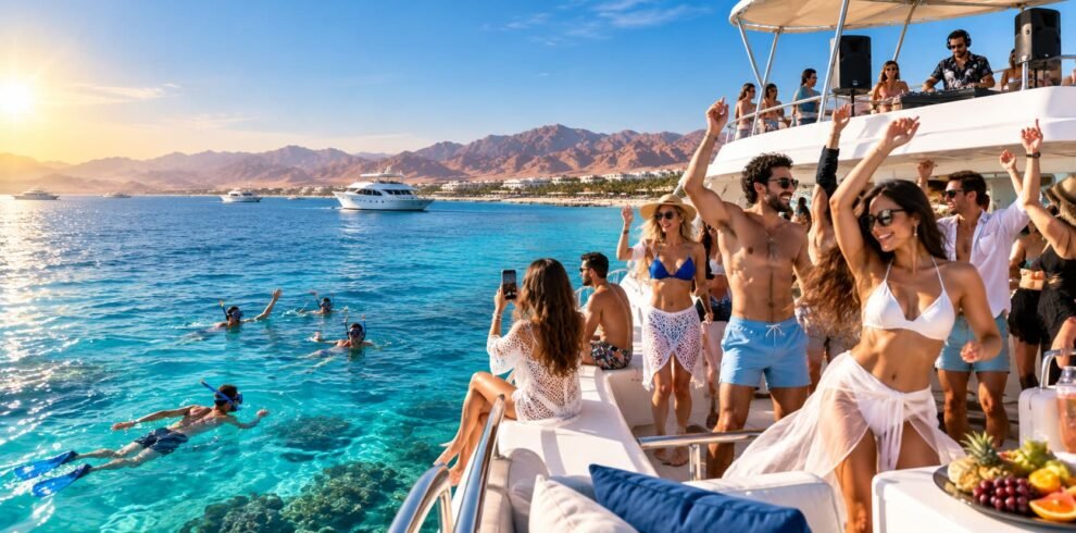 Boat Party Hurghada on the Red Sea with snorkeling and swimming