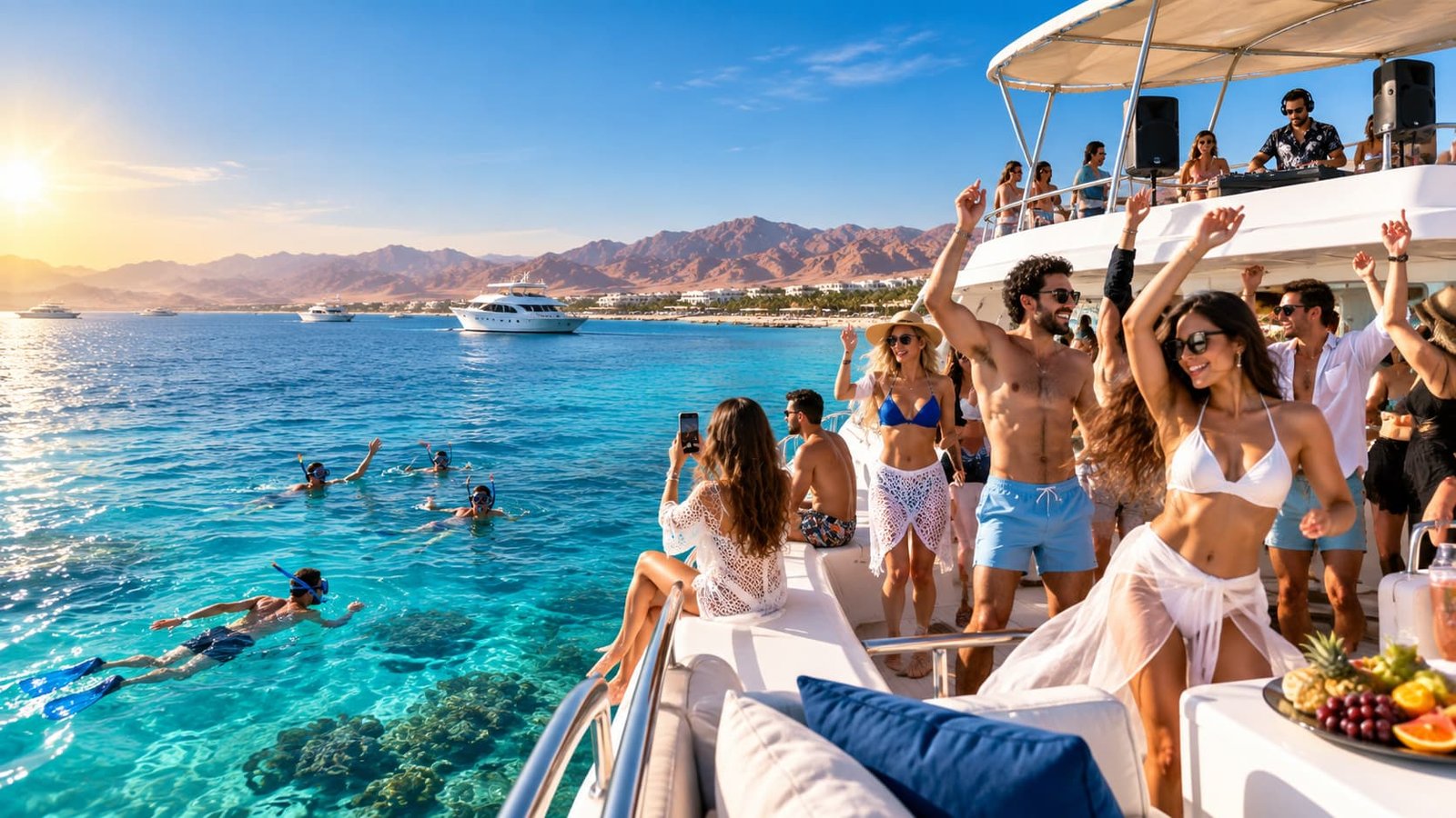 Boat Party Hurghada on the Red Sea with snorkeling and swimming
